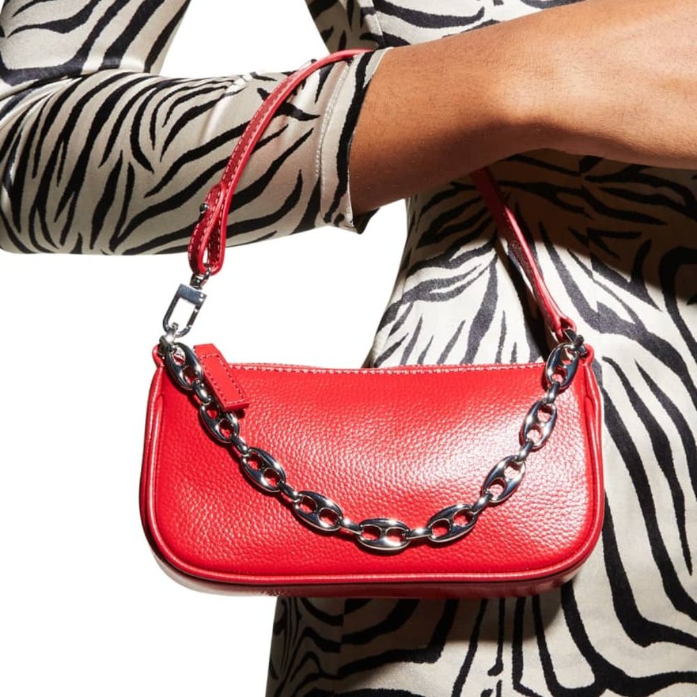 BY FAR Mini Rachel Red Gloss Grained Bag